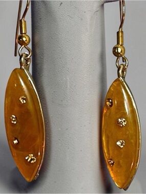 Signed Monet Amber and Silver-Tone Pavé Crystal Drop Earrings